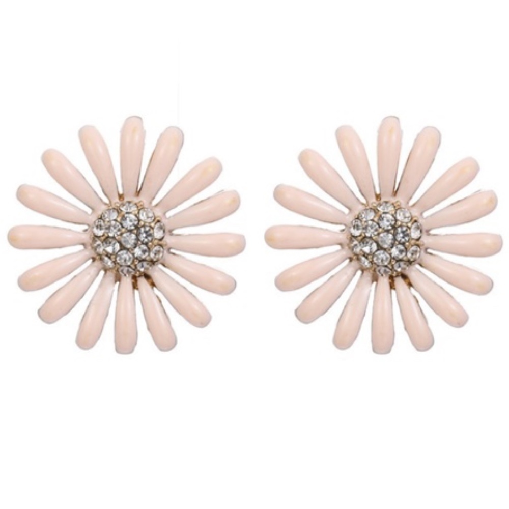 *JACQUELYN* Pink x Rhinestone Flower Stud Earrings - Picture 1 of 6